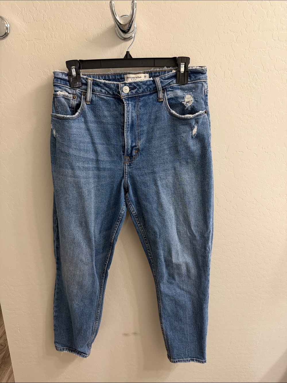 Abercrombie & Fitch Women's Straight Leg Jeans in Light Blue Wash